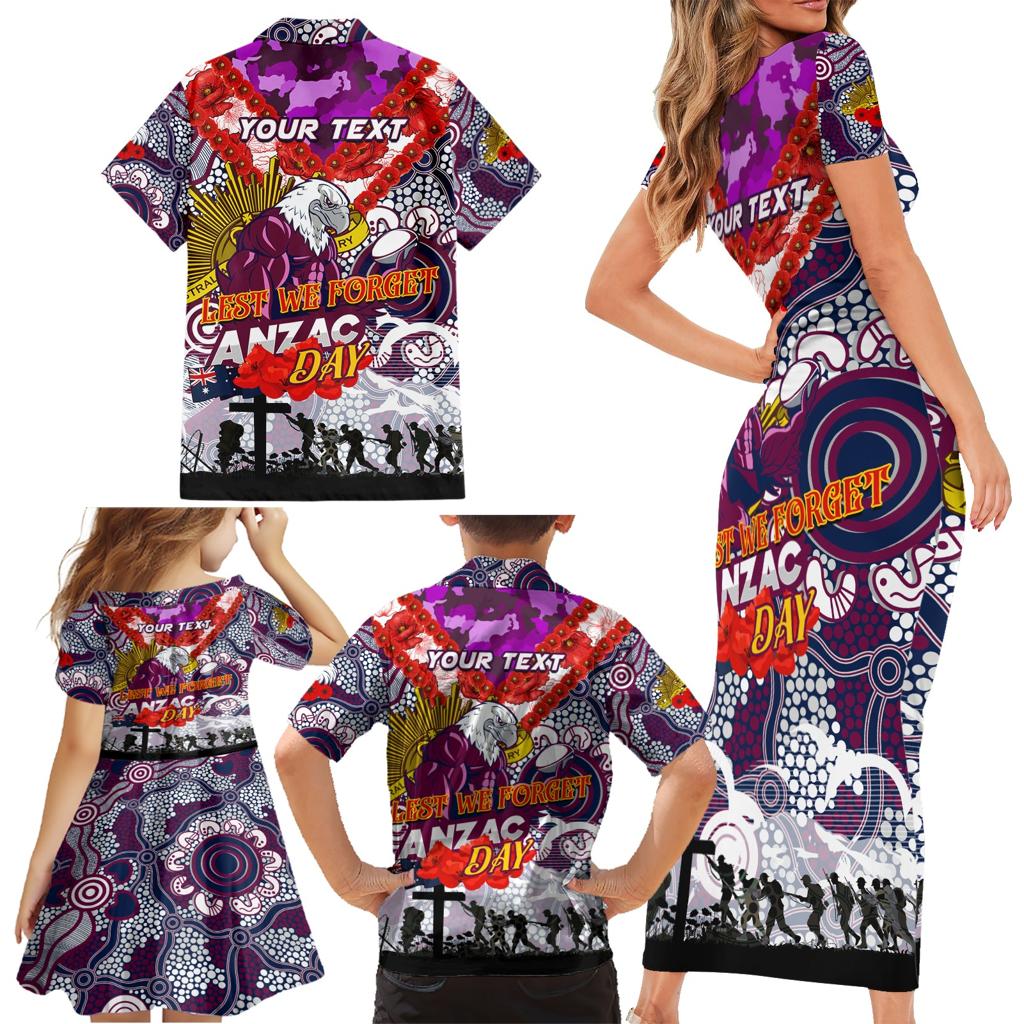 Personalised Eagles ANZAC Day Family Matching Short Sleeve Bodycon Dress and Hawaiian Shirt Aboriginal Rising Sun
