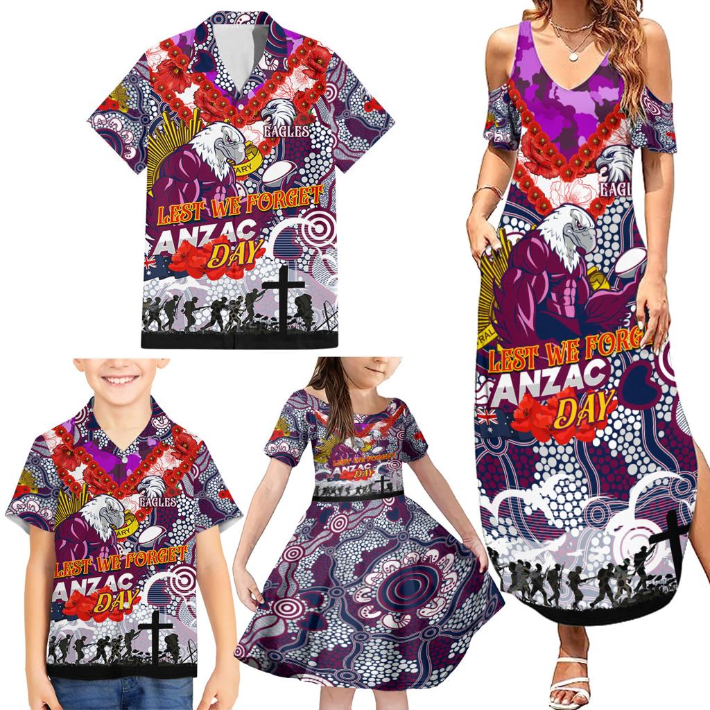 Personalised Eagles ANZAC Day Family Matching Summer Maxi Dress and Hawaiian Shirt Aboriginal Rising Sun