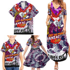 Personalised Eagles ANZAC Day Family Matching Summer Maxi Dress and Hawaiian Shirt Aboriginal Rising Sun