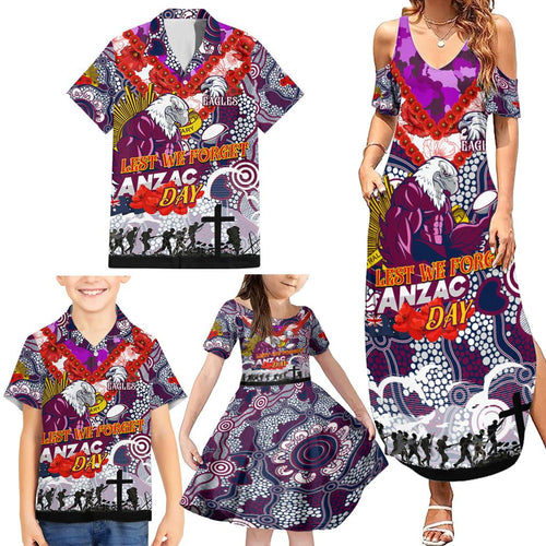 Personalised Eagles ANZAC Day Family Matching Summer Maxi Dress and Hawaiian Shirt Aboriginal Rising Sun