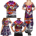 Personalised Eagles ANZAC Day Family Matching Summer Maxi Dress and Hawaiian Shirt Aboriginal Rising Sun