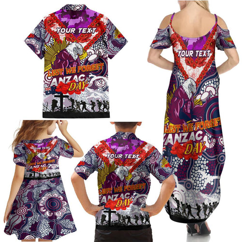 Personalised Eagles ANZAC Day Family Matching Summer Maxi Dress and Hawaiian Shirt Aboriginal Rising Sun