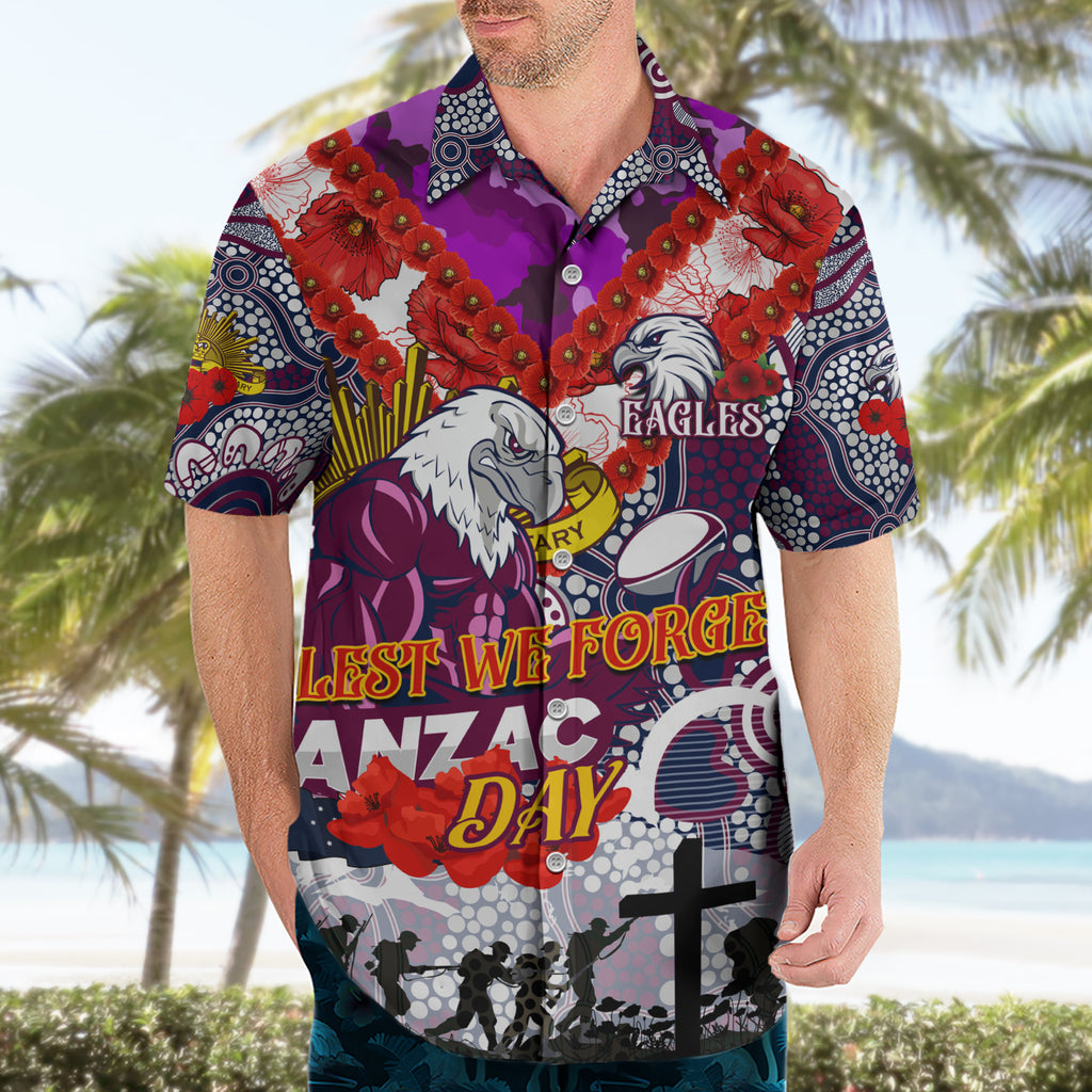 Personalised Eagles ANZAC Day Hawaiian Shirt Aboriginal Rising Sun