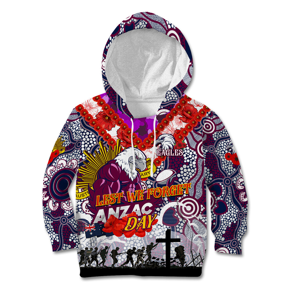 Personalised Eagles ANZAC Day Kid Hoodie Aboriginal Rising Sun