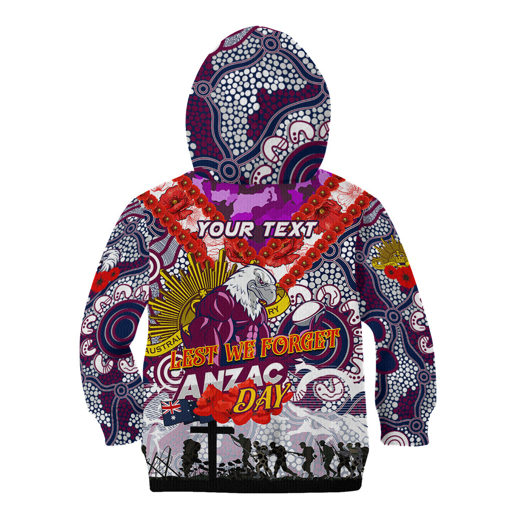 Personalised Eagles ANZAC Day Kid Hoodie Aboriginal Rising Sun