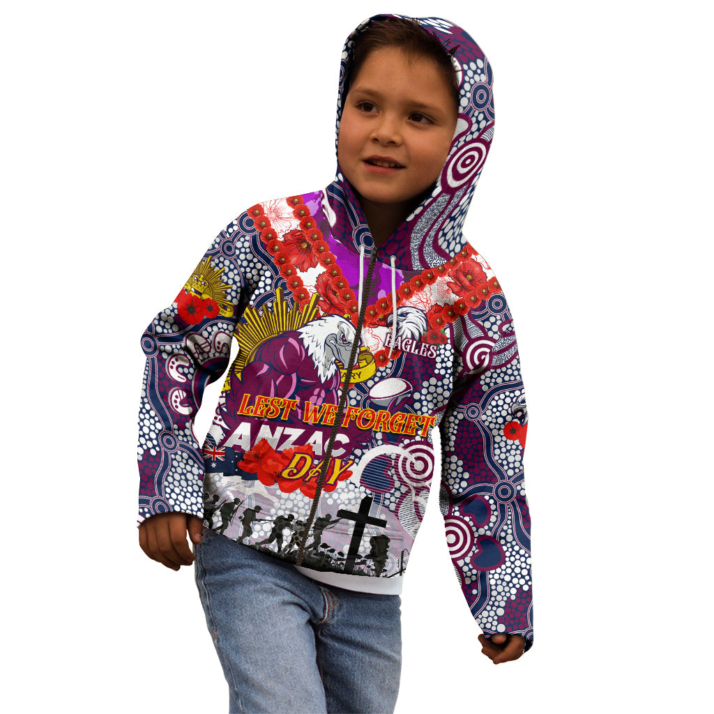 Personalised Eagles ANZAC Day Kid Hoodie Aboriginal Rising Sun
