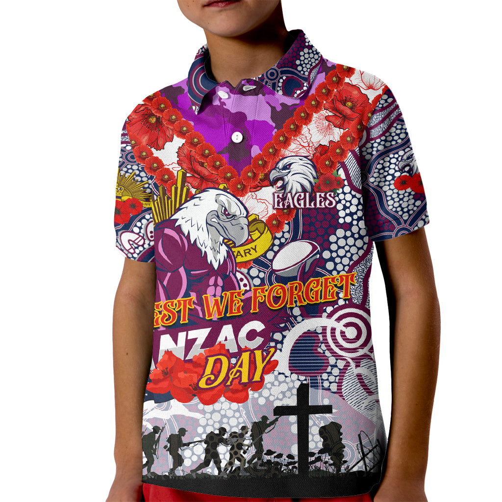 Personalised Eagles ANZAC Day Kid Polo Shirt Aboriginal Rising Sun
