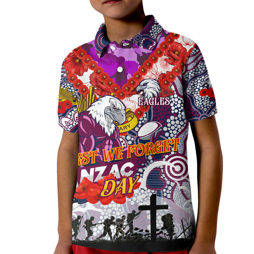 Personalised Eagles ANZAC Day Kid Polo Shirt Aboriginal Rising Sun