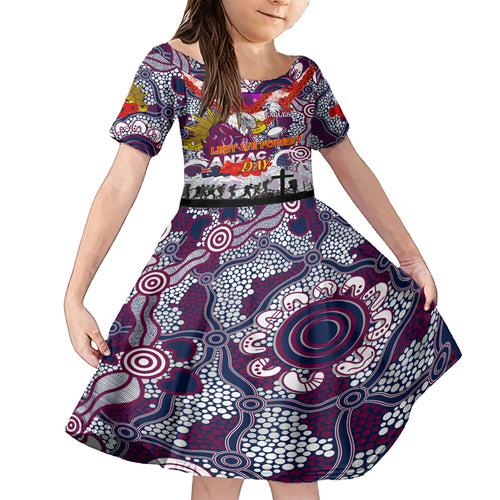 Personalised Eagles ANZAC Day Kid Short Sleeve Dress Aboriginal Rising Sun