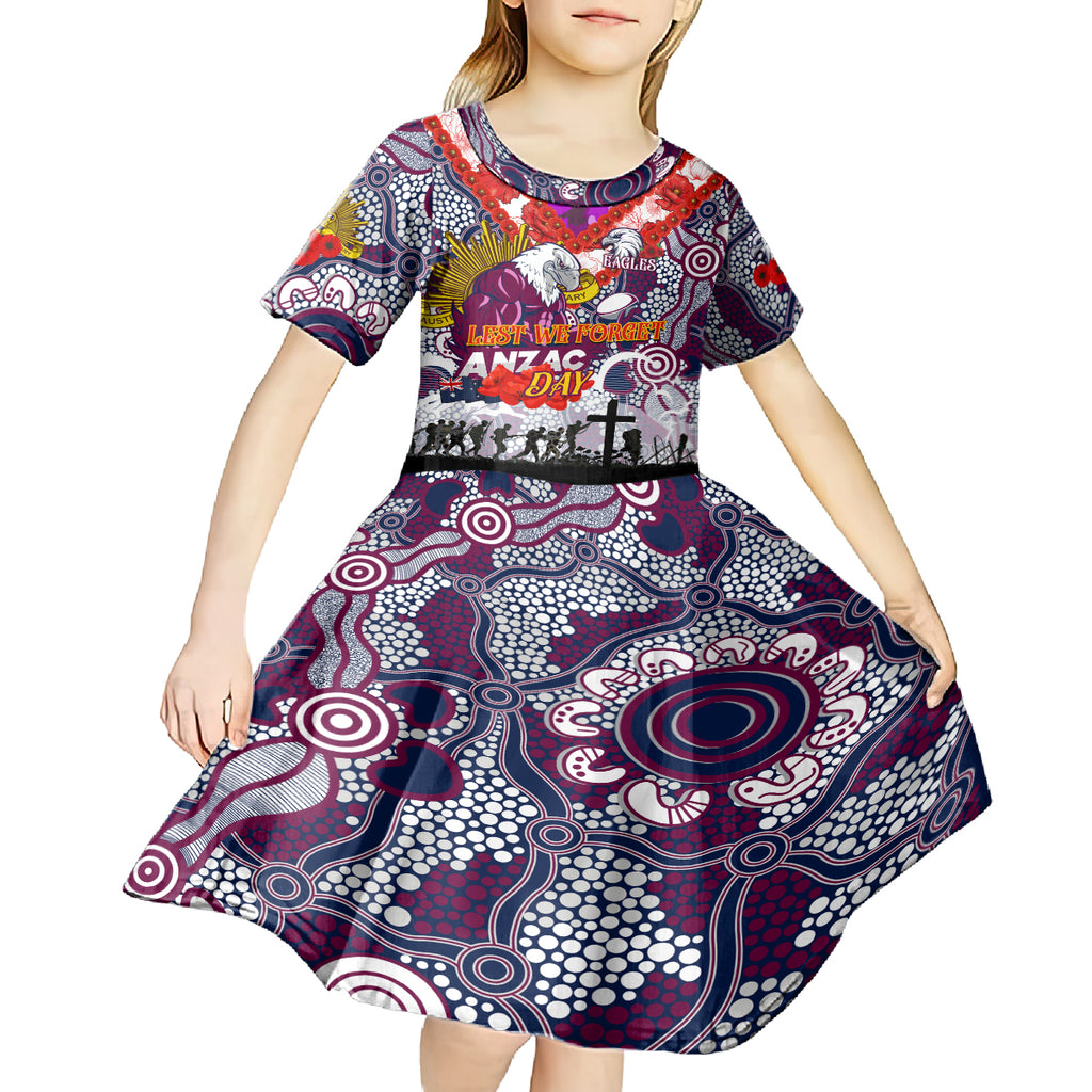 Personalised Eagles ANZAC Day Kid Short Sleeve Dress Aboriginal Rising Sun