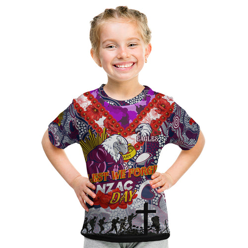 Personalised Eagles ANZAC Day Kid T Shirt Aboriginal Rising Sun