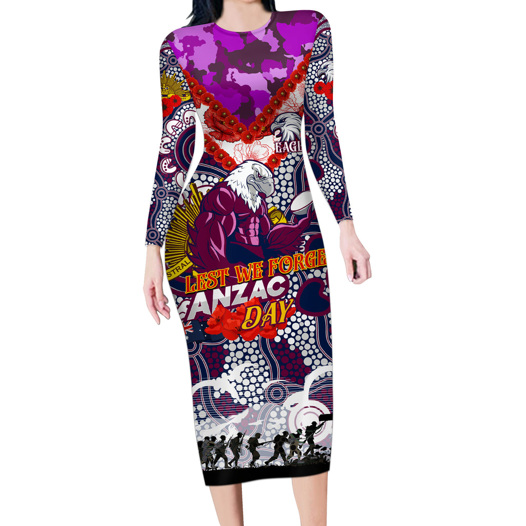 Personalised Eagles ANZAC Day Long Sleeve Bodycon Dress Aboriginal Rising Sun