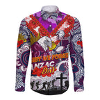 Personalised Eagles ANZAC Day Long Sleeve Button Shirt Aboriginal Rising Sun