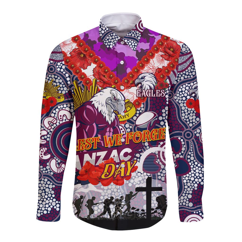 Personalised Eagles ANZAC Day Long Sleeve Button Shirt Aboriginal Rising Sun