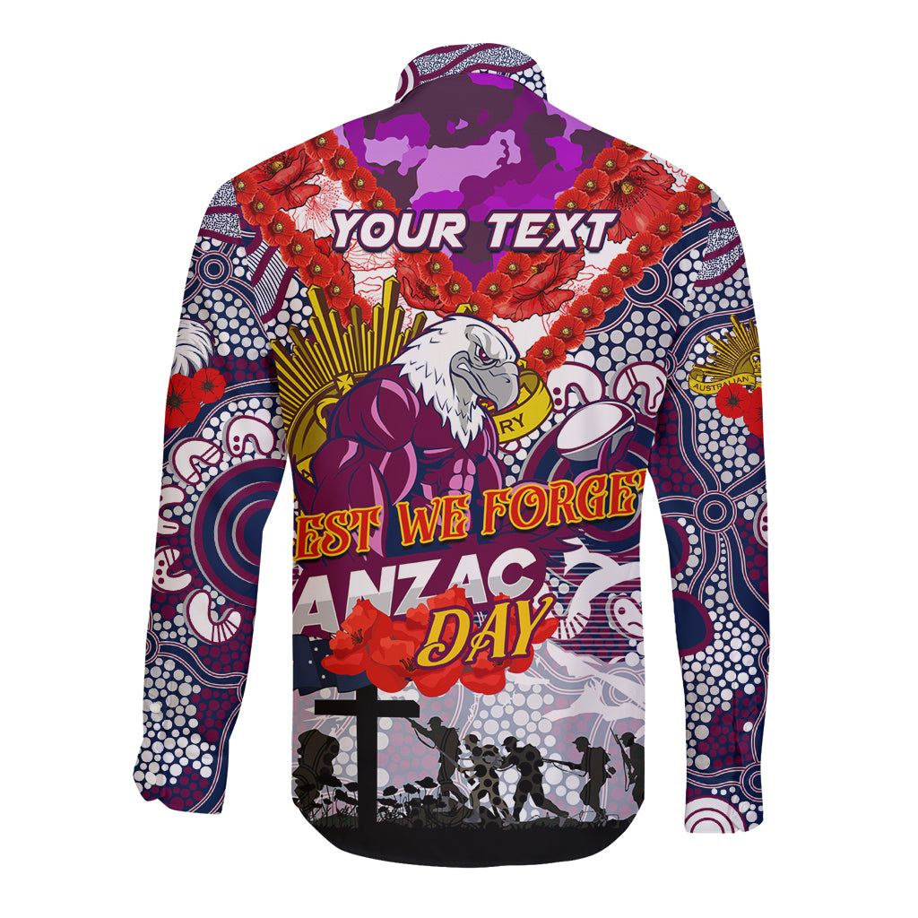 Personalised Eagles ANZAC Day Long Sleeve Button Shirt Aboriginal Rising Sun