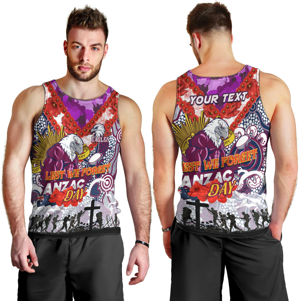 Personalised Eagles ANZAC Day Men Tank Top Aboriginal Rising Sun