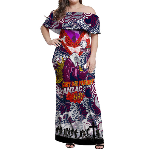 Personalised Eagles ANZAC Day Off Shoulder Maxi Dress Aboriginal Rising Sun