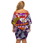 Personalised Eagles ANZAC Day Off Shoulder Short Dress Aboriginal Rising Sun