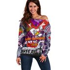 Personalised Eagles ANZAC Day Off Shoulder Sweater Aboriginal Rising Sun
