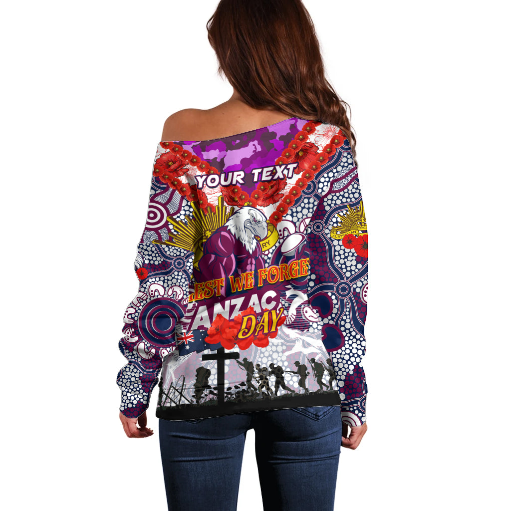 Personalised Eagles ANZAC Day Off Shoulder Sweater Aboriginal Rising Sun