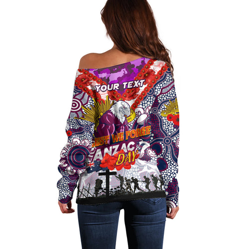 Personalised Eagles ANZAC Day Off Shoulder Sweater Aboriginal Rising Sun