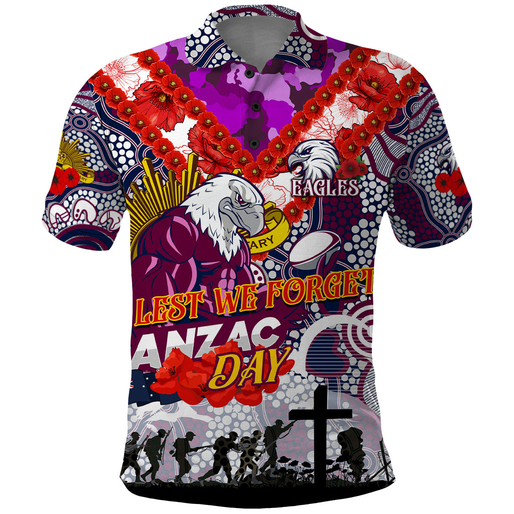 Personalised Eagles ANZAC Day Polo Shirt Aboriginal Rising Sun