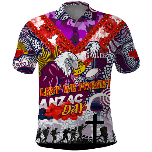 Personalised Eagles ANZAC Day Polo Shirt Aboriginal Rising Sun