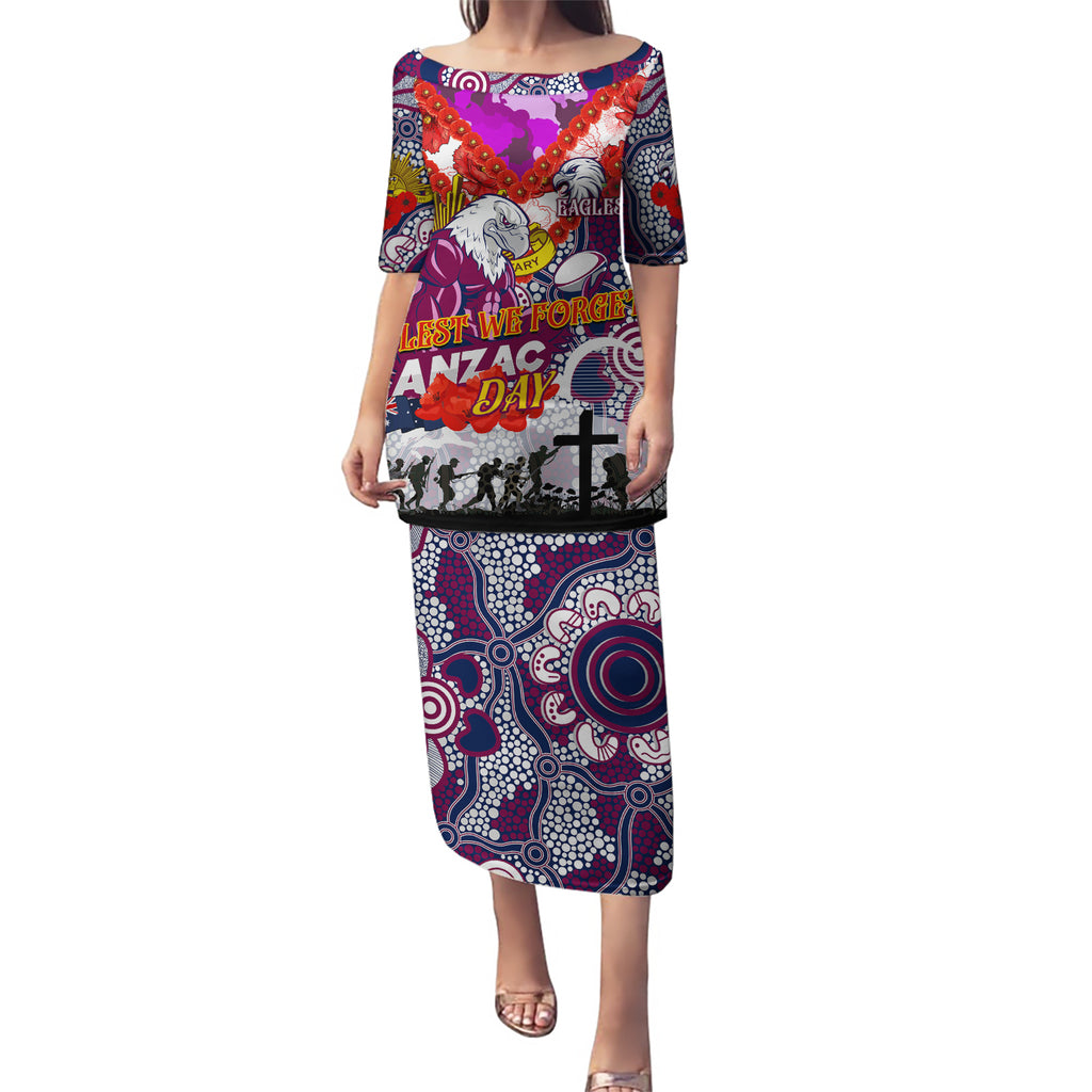 Personalised Eagles ANZAC Day Puletasi Aboriginal Rising Sun