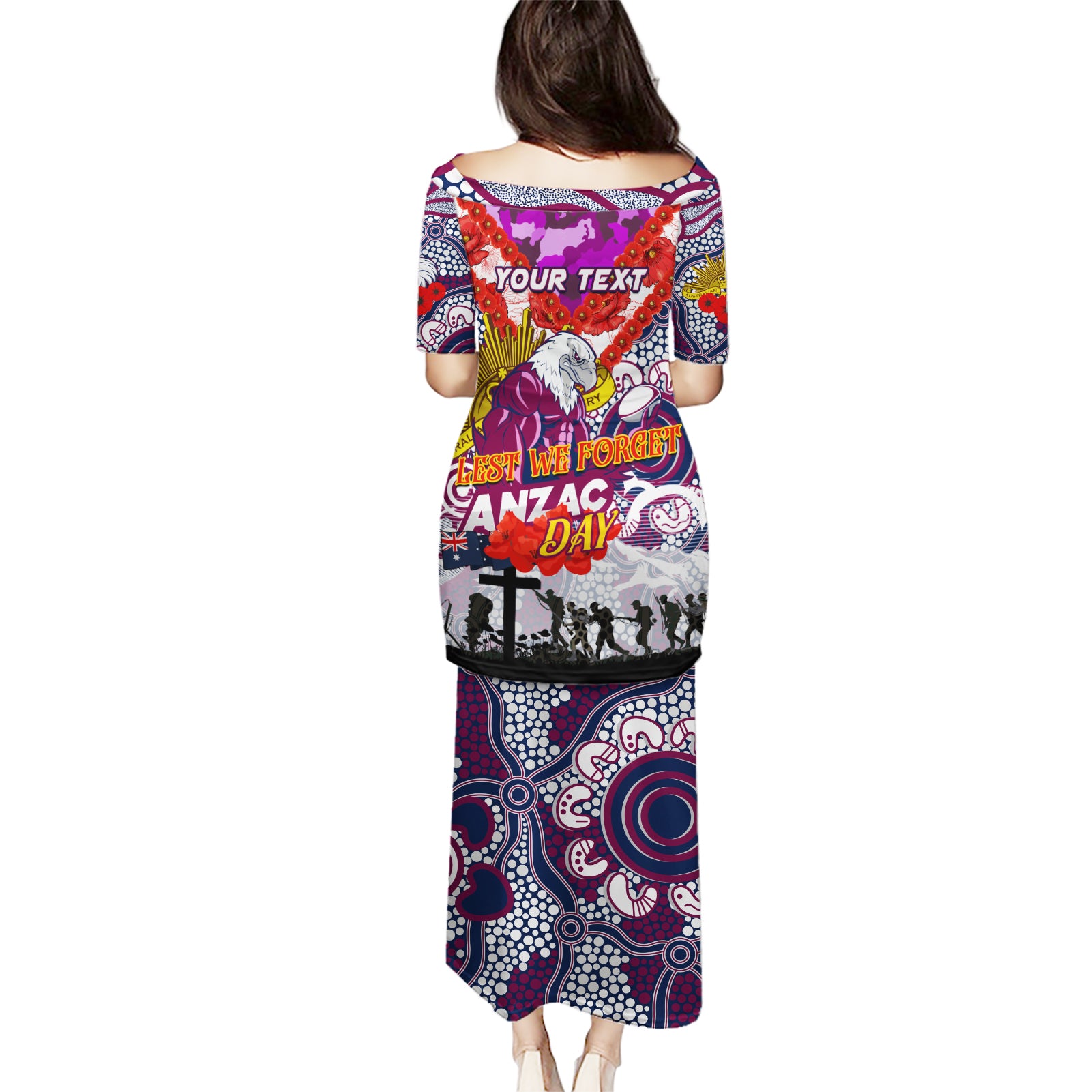 Personalised Eagles ANZAC Day Puletasi Aboriginal Rising Sun