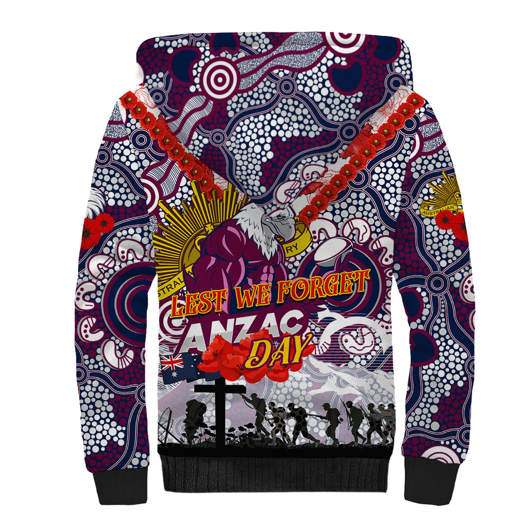 Personalised Eagles ANZAC Day Sherpa Hoodie Aboriginal Rising Sun