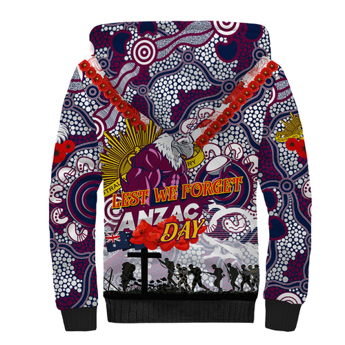 Personalised Eagles ANZAC Day Sherpa Hoodie Aboriginal Rising Sun