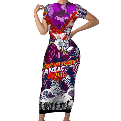 Personalised Eagles ANZAC Day Short Sleeve Bodycon Dress Aboriginal Rising Sun