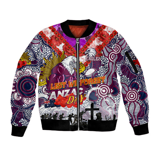 Personalised Eagles ANZAC Day Sleeve Zip Bomber Jacket Aboriginal Rising Sun