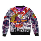Personalised Eagles ANZAC Day Sleeve Zip Bomber Jacket Aboriginal Rising Sun