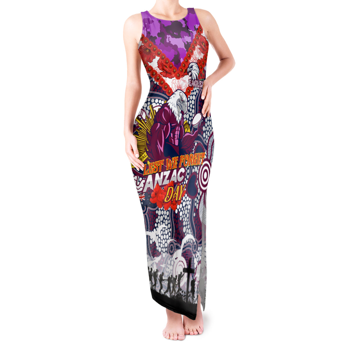 Personalised Eagles ANZAC Day Tank Maxi Dress Aboriginal Rising Sun