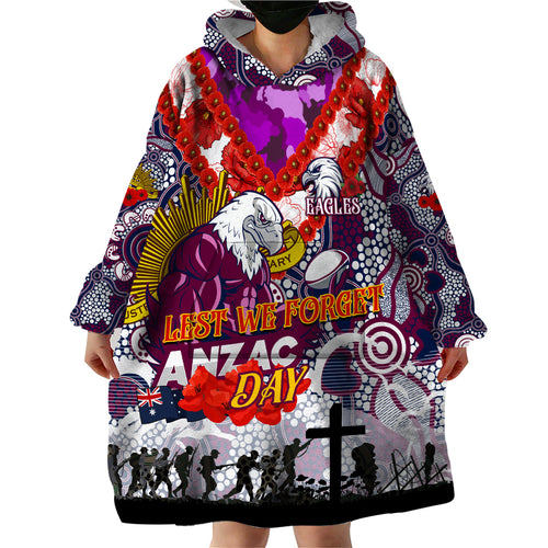 Personalised Eagles ANZAC Day Wearable Blanket Hoodie Aboriginal Rising Sun