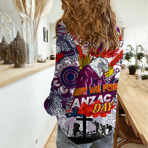 Personalised Eagles ANZAC Day Women Casual Shirt Aboriginal Rising Sun