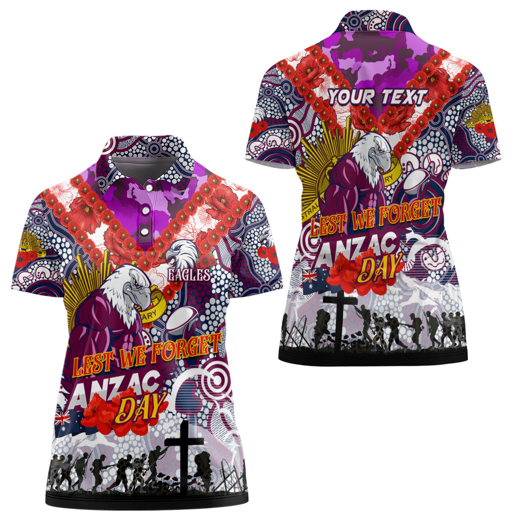 Personalised Eagles ANZAC Day Women Polo Shirt Aboriginal Rising Sun