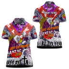 Personalised Eagles ANZAC Day Women Polo Shirt Aboriginal Rising Sun