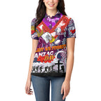 Personalised Eagles ANZAC Day Women Polo Shirt Aboriginal Rising Sun