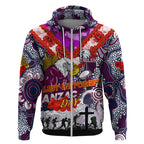 Personalised Eagles ANZAC Day Zip Hoodie Aboriginal Rising Sun
