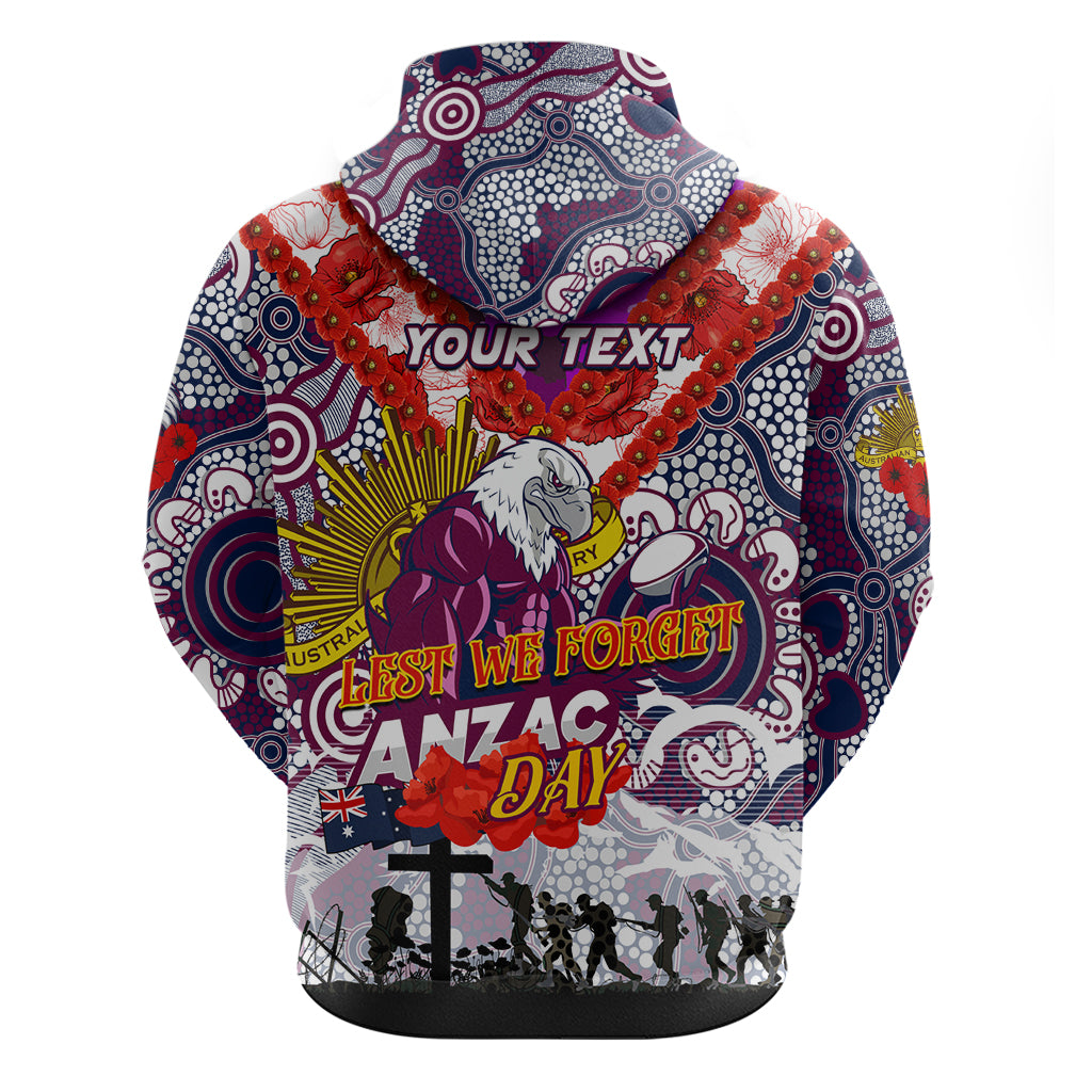Personalised Eagles ANZAC Day Zip Hoodie Aboriginal Rising Sun