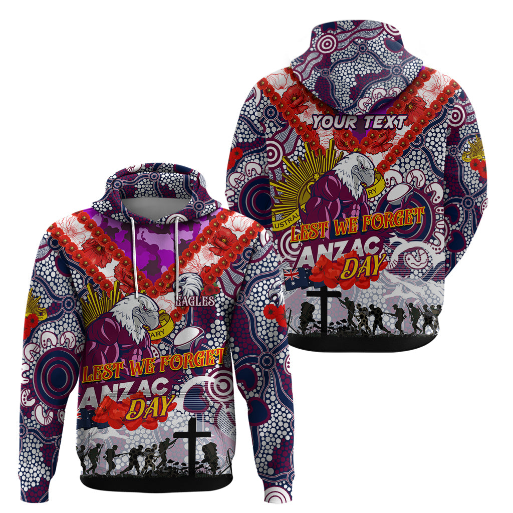 Personalised Eagles ANZAC Day Zip Hoodie Aboriginal Rising Sun