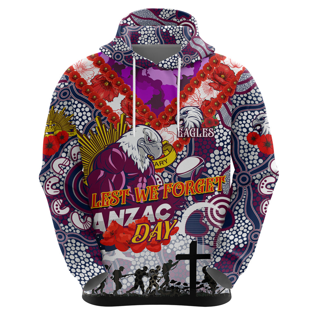 Personalised Eagles ANZAC Day Zip Hoodie Aboriginal Rising Sun