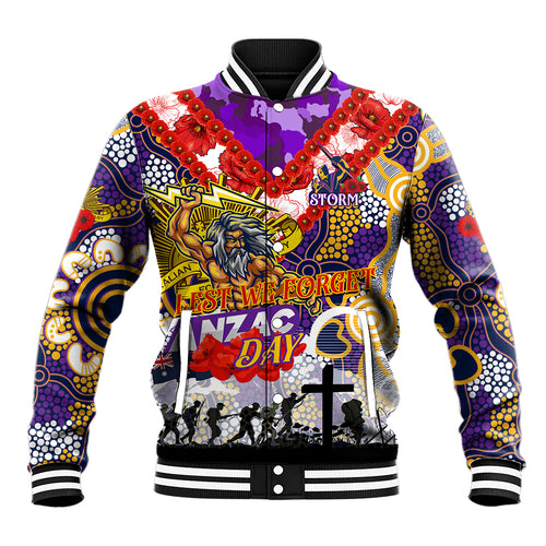 Personalised Storm ANZAC Day Baseball Jacket Aboriginal Rising Sun
