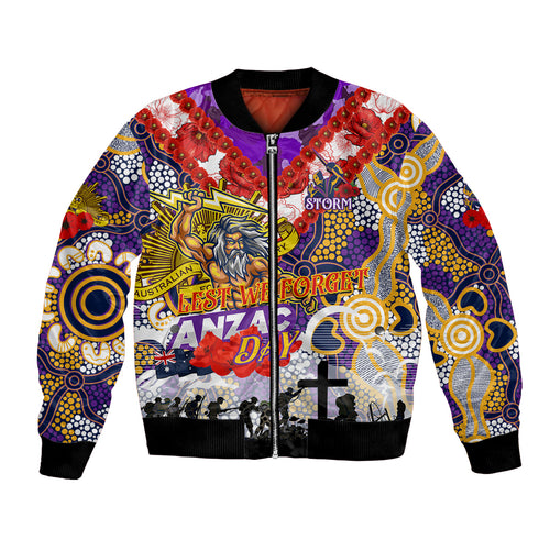 Personalised Storm ANZAC Day Bomber Jacket Aboriginal Rising Sun