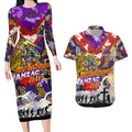 Personalised Storm ANZAC Day Couples Matching Long Sleeve Bodycon Dress and Hawaiian Shirt Aboriginal Rising Sun