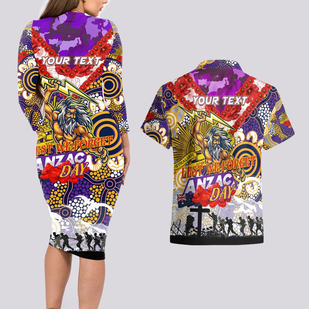 Personalised Storm ANZAC Day Couples Matching Long Sleeve Bodycon Dress and Hawaiian Shirt Aboriginal Rising Sun