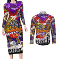 Personalised Storm ANZAC Day Couples Matching Long Sleeve Bodycon Dress and Long Sleeve Button Shirt Aboriginal Rising Sun