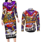 Personalised Storm ANZAC Day Couples Matching Long Sleeve Bodycon Dress and Long Sleeve Button Shirt Aboriginal Rising Sun